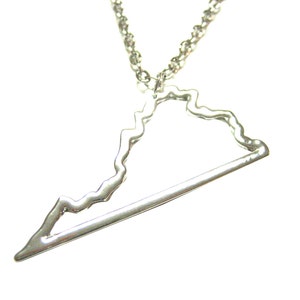 Silver Toned Virginia State Map Outline Pendant Necklace