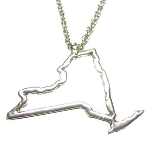 Argent aux tons New York État carte contour pendentif