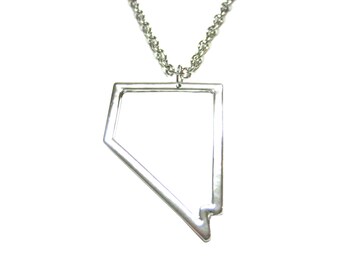 Silver Toned Nevada State Map Outline Pendant Necklace