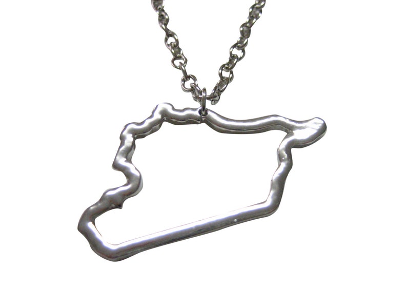 Silver Toned Syria Map Outline Pendant Necklace image 1