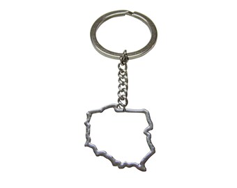 Silver Toned Poland Map Outline Pendant Key Chain