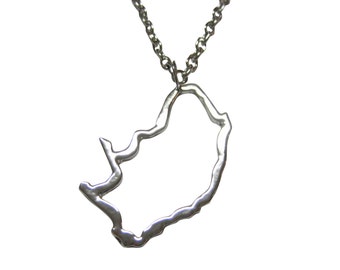 Silver Toned South Africa Map Outline Pendant Necklace