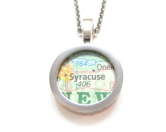 Syracuse New York Map Pendant Necklace