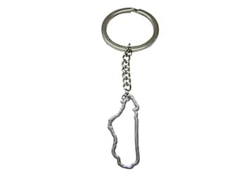 Silver Toned Madagascar Map Outline Pendant Key Chain