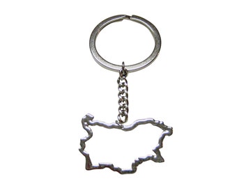 Silver Toned Bulgaria Map Outline Pendant Key Chain