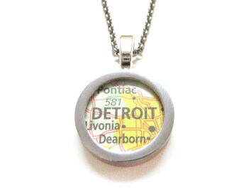 Detroit Michigan Map Pendant Necklace