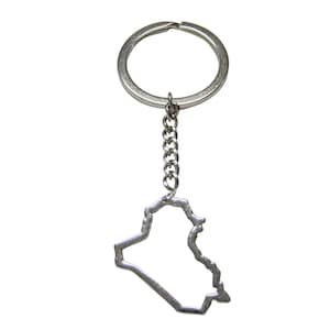 Silver Toned Iraq Map Outline Pendant Key Chain