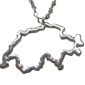 Silver Toned Switzerland Map Outline Pendant Necklace