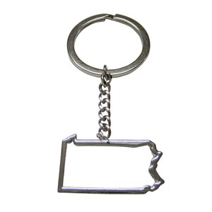 Silver Toned Pennsylvania Map Outline Pendant Key Chain