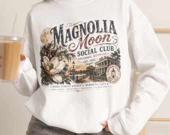 Magnolia Moon Social Club Sweatshirt, Vintage Savannah Graphic Tee, Southern Apparel