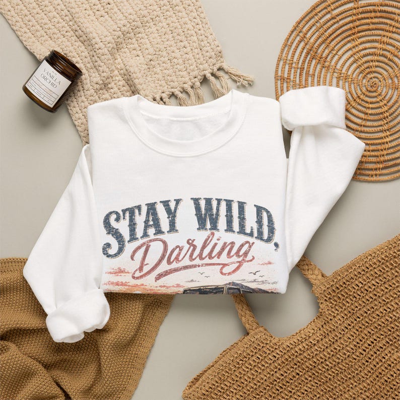 Stay Wild Darling Sweatshirt, Country Western Graphic Tee | Vintage Bronco Shirt, Wildflower Crewneck, Rustic Sweatshirt image 5