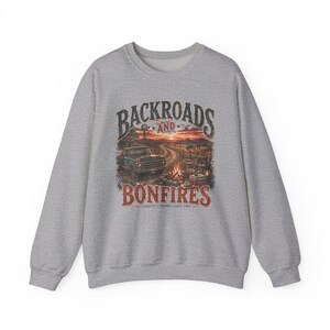 Vintage sweatshirt Backroads & Bonfires, T-shirt met landelijke levensstijl | Rustiek western sweatshirt met ronde hals afbeelding 4