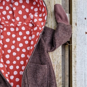 Walk jacket, mushroom, red, wool jacket for children, children&#39;s jacket made of new wool, warm jacket for children, lined jacket for children, Scandinavian design