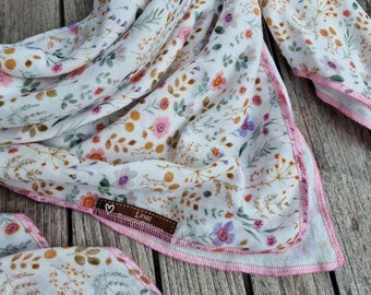 XXL muslin scarf for women, romantic floral design, summer scarf for women and children, colorful pattern, neckerchief