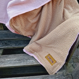 Muslin blanket dots beige romantic medium blanket made of muslin colors freely selectable, 4 layers cozy blanket wellness summer blanket bedspread