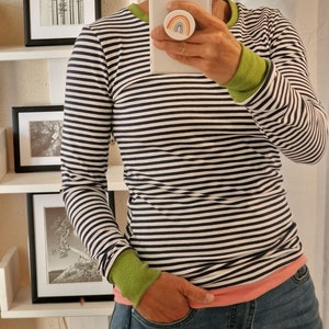 Langarmshirt Hannah Retro Streifen türkis stripes, maritim , Shirt für Damen Damenshirt mit langem Arm Größe s xxl , Streifenshirt Bild 2