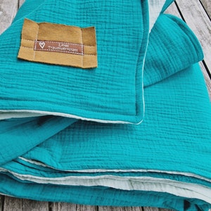 Muslin blanket turquoise mint, sizes available Blanket made of muslin, 4 layers cuddly blanket wellness summer blanket bedspread Scandi Scandi design