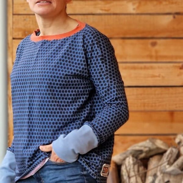 Sweatshirt bat shirt ** Hanni ** retro dots blue, maritime, shirt for women women's shirt with long sleeves, striped shirt, BOHO