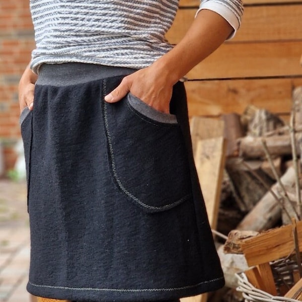 Winter skirt walk skirt hip skirt s -XL skirt for women, skirt made of wool, wool skirt, winter skirt, women's skirt, black, boiled wool, eco fashion