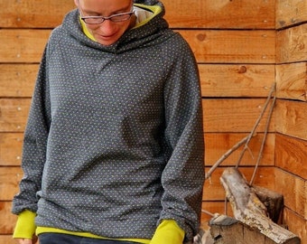 LT Surfwear Retro Polka Dot Hoodie, Grey, Women's Pullover, Women's Hooded Sweater, Sizes S-XXL, Cozy, Nautical