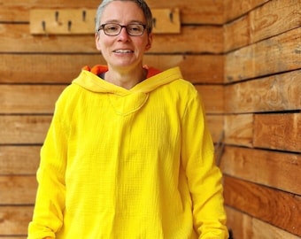 Musselin Hoodie , Kapuzenpulli,  Kapuzenpullover,  Pulli für Damen aus Baumwolle,  Oberteil aus Musselin Sommerpulli Musselinpullover sonne