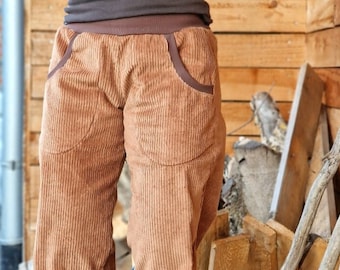 Corduroy trousers * TAKE it AWAY * Women long climbing trousers, women's trousers made of corduroy, brown trousers made of corduroy, bloomers, trousers made of corduroy, loose fit, corduroy trousers