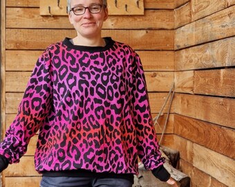 Sweatshirt oversized trui ** Stella** Retro leo roze shirt voor dames Damesshirt met lange mouwen stippen, BOHO, damestrui, trui