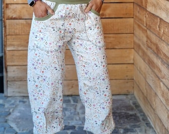 Women's muslin trousers | airy muslin trousers | harem trousers | floral print | summer trousers | wide-leg trousers | culottes | women's sizes 34 to 50, lightweight trousers