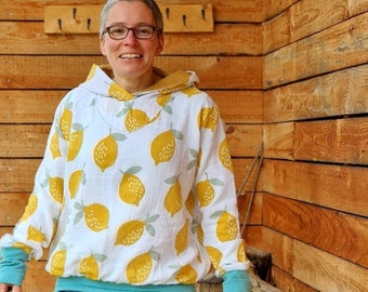Mousseline hoodie, hoodie, hoodie, trui voor dames van katoen, top van mousseline, zomertrui, mousseline trui citroen