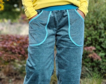 Corduroy Trousers * TAKE it AWAY * Women's Long Climbing Trousers, Petrol Corduroy Trousers, Harem Trousers, Loose Fit Corduroy Trousers
