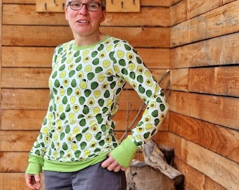 Long-sleeved shirt ** Hannah ** Retro funny fruit motif, shirt for women, women's shirt with long sleeves size s - xxl, funny avocado shirt