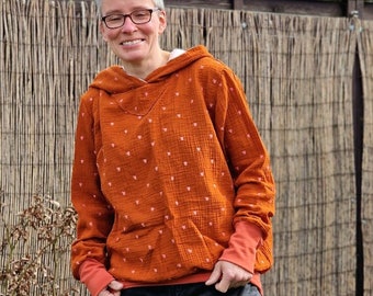 Musselin Hoodie , Kapuzenpulli,  Kapuzenpullover,  Pulli für Damen aus Baumwolle,  Oberteil aus Musselin Sommerpulli Musselinpullover Herzen