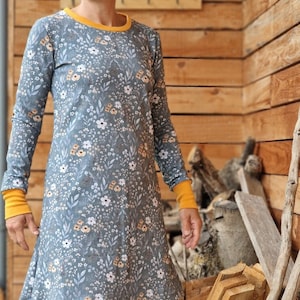 Jersey dress * Marie * S- XXL, dress for women, cozy dress, sweat dress, comfortable dress, floral, winter dress, women&#39;s dress, long-sleeved dress