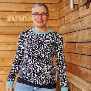 Long-sleeved shirt ** Hannah ** Retro dots dark blue white, maritime, shirt for women, women&#39;s shirt with long sleeves, size s - xxl, shirt dotted