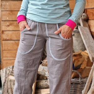 Pantalon en lin * TAKE it AWAY * Pantalon d&#39;escalade long pour femme Pantalon femme en lin, gris, pantalon en lin, bloomer, pantalon femme, coupe ample, pantalon en lin