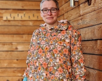 Musselin Hoodie, Kapuzenpulli,  Kapuzenpullover, Pulli für Damen aus Baumwolle Oberteil aus Musselin Sommerpulli Musselinpullover Blumen