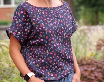 Musselinbluse Sommerbluse BOXY Oberteil  Kurzarm Damen Bluse Sommertunika Tunika Musselintunika Oberteil aus Musselin Kurze Bluse für Damen