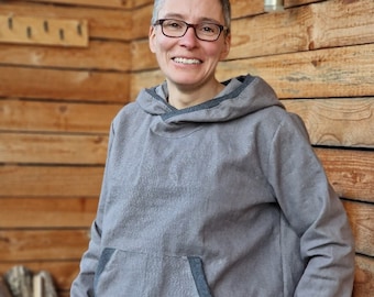 Damenpulli aus weichem Leinen, Hoodie, Leinenpulli , Kapuzenpullover,  Pulli für Damen aus Leinen  Oberteil aus Leinen Oversized retro Pulli