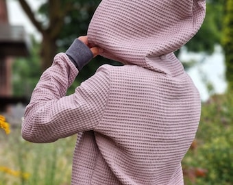 Waffel Musselin Hoodie , Kapuzenpulli,  Kapuzenpullover,  Pulli für Damen aus Baumwolle,  Oberteil aus Musselin Oversized Waffelpullover