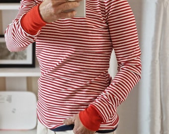 Long-sleeved shirt ** Hannah ** Retro stripes turquoise stripes, maritime, shirt for women, women's shirt with long sleeves, size s - xxl, striped shirt