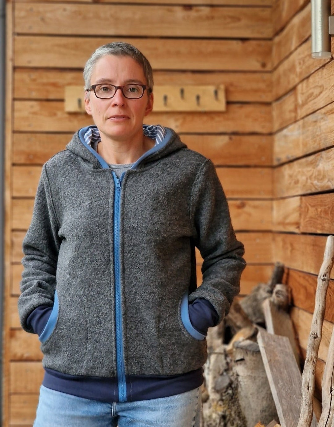 Sudadera con capucha para caminar chaqueta retro loden para