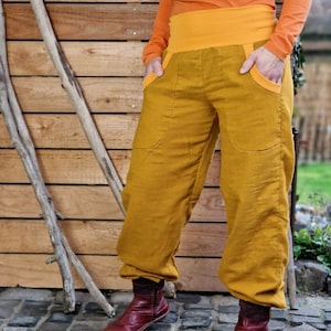 Women&#39;s muslin pants | airy muslin pants | pump pants | mustard | summer pants | wide pants | culottes | women&#39;s sizes 34 to 50