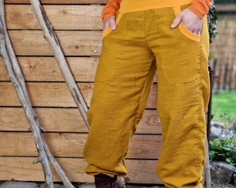 Women's muslin trousers | airy muslin trousers | harem trousers | mustard | summer trousers | wide-leg trousers | culottes | women's sizes 34 to 50