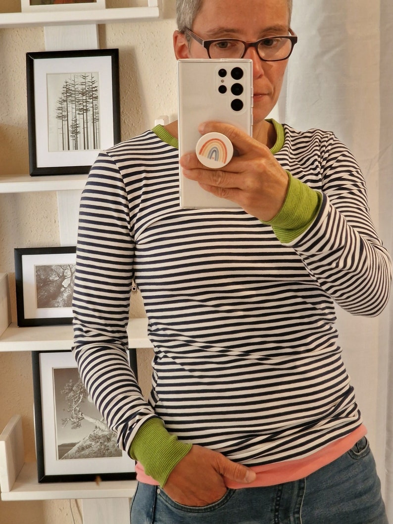 Langarmshirt Hannah Retro Streifen türkis stripes, maritim , Shirt für Damen Damenshirt mit langem Arm Größe s xxl , Streifenshirt Bild 2