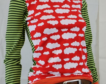 Haut Manches 3/4 Hannah Sky – Bleu Ciel, Motif Lèvres Carrées, Taille L (USA)
