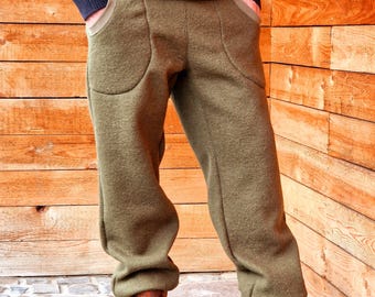 TAKE it AWAY olive wool trousers for men, warm trousers, men's wool trousers, winter trousers, outdoor trousers, robust trousers, men's harem trousers