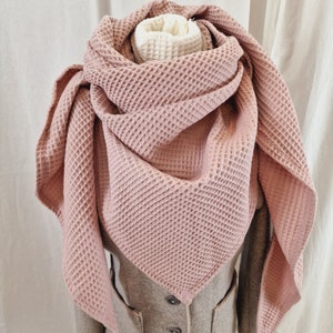 Waffle muslin scarf triangular scarf XXL scarf ladies scarf organic muslin scarf USED LOOK pink old pink wrap scarf waffle pique