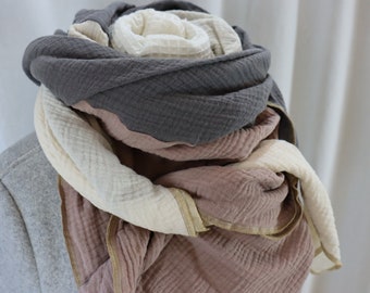 Muslin cloth XXL cloth women's scarf gray natural khaki earth colors block stripes edge color and size freely selectable