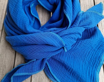 Stoffa di mussola Sciarpa da donna in stoffa XXL sciarpa da donna blu cobalto in mussola, doppia garza, sciarpa morbida per l'autunno, sciarpa triangolare