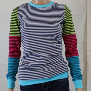 Long sleeve shirt ** Hannah ** retro stripes mix green turquoise shirt for women women's shirt with long sleeves size s - xxl